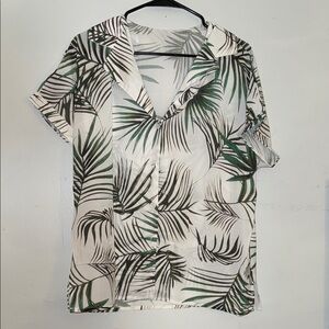Tropical Leaf Print Button-Up Shirt